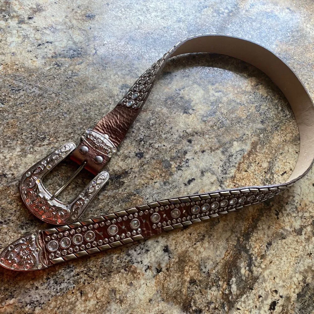 Women's Belt Size M Italian Leather Belt 32 X 1.5 in Rhinestone and Studded Belt